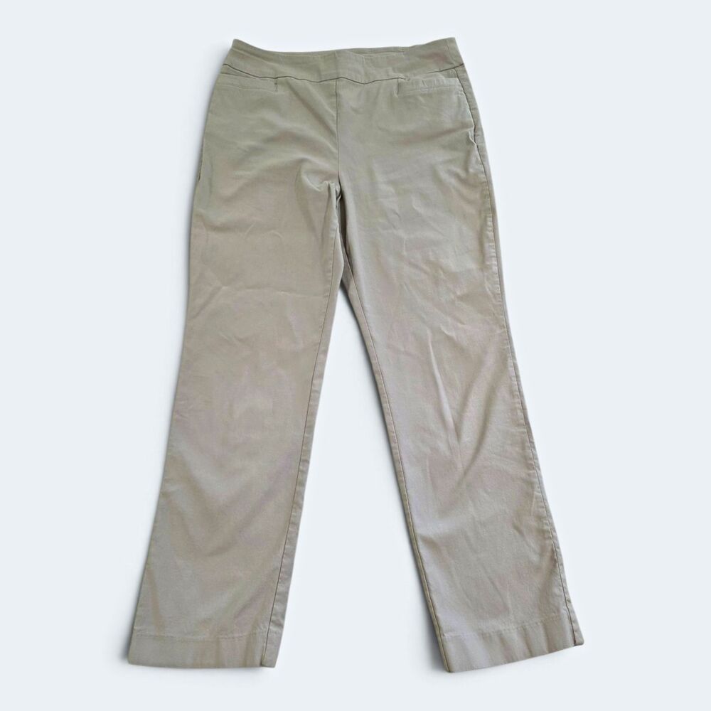 Kim Rogers Tummy Control Khaki Pants Tan Pull On Straight Leg Size 12 Short